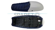 Royal Enfield GT and Interceptor 650 Blue Genuine Leather Dual Seat with White Cowl - SPAREZO